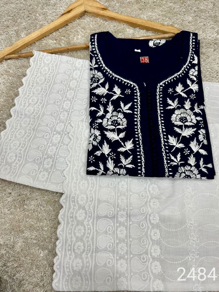 Pure_cotton_rose_work_chikankari_kurti