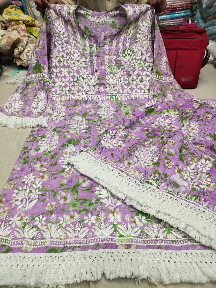 Restocked_Lucknowi_chikankari_mul_cotton_printed_kurti_with_gharara_set