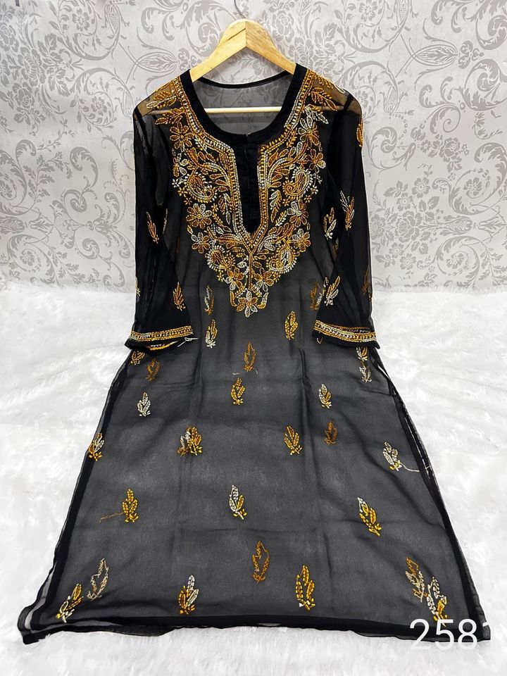 Georgette_dual_shade_threads_work_gala_buti_kurti_chikankari