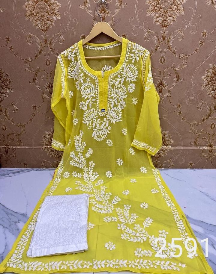 Georgette_rose_work_chikankari_kurti