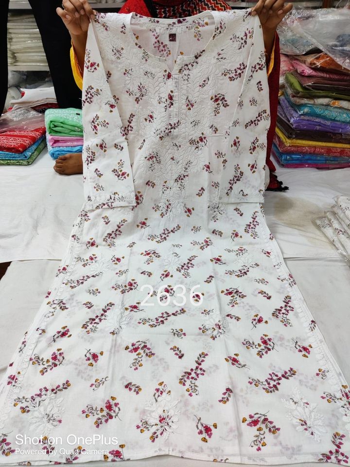 New_premium_segment_Non_transparent_voil_chikankari_cotton_print_gala_buti_kurti