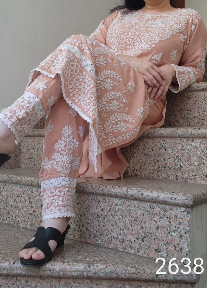 Exclusive_soft_rayon_boat_neck_chikankari_kurti_with_pant_set