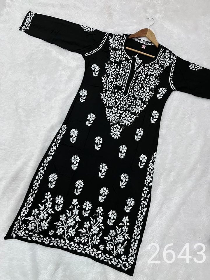 Buy Black Georgette Regular Wear Lucknowi Kurti Online From Wholesale  Salwar.