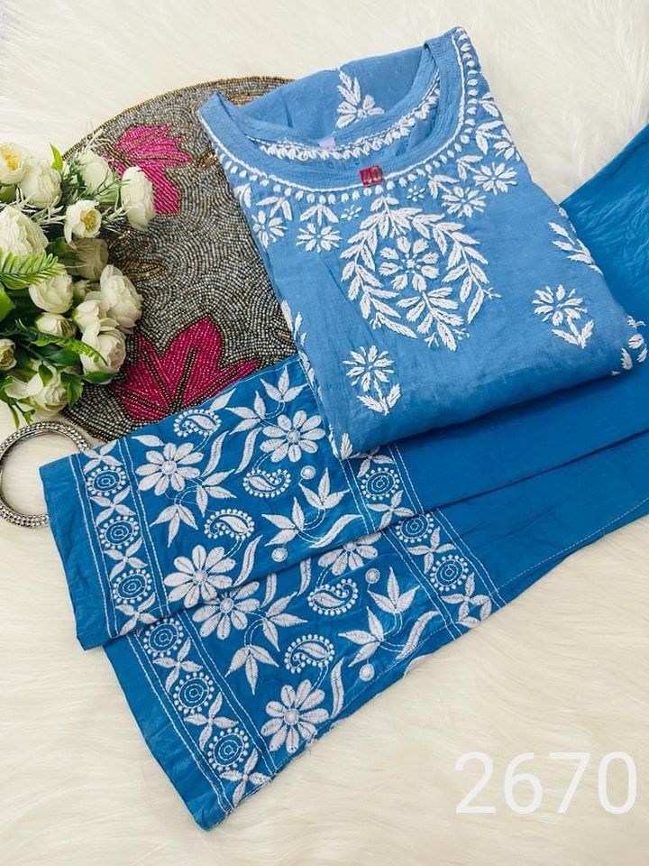 Exclusive_dobby_cotton_dyeble_chikankari_kurti_&_pant_in_a_combination_of_matching_co-rd_set