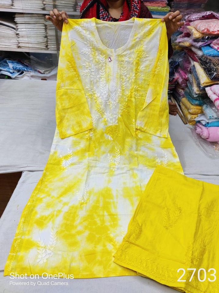 mul_Cotton_tiedye_chikankari_kurtiplazo_Set