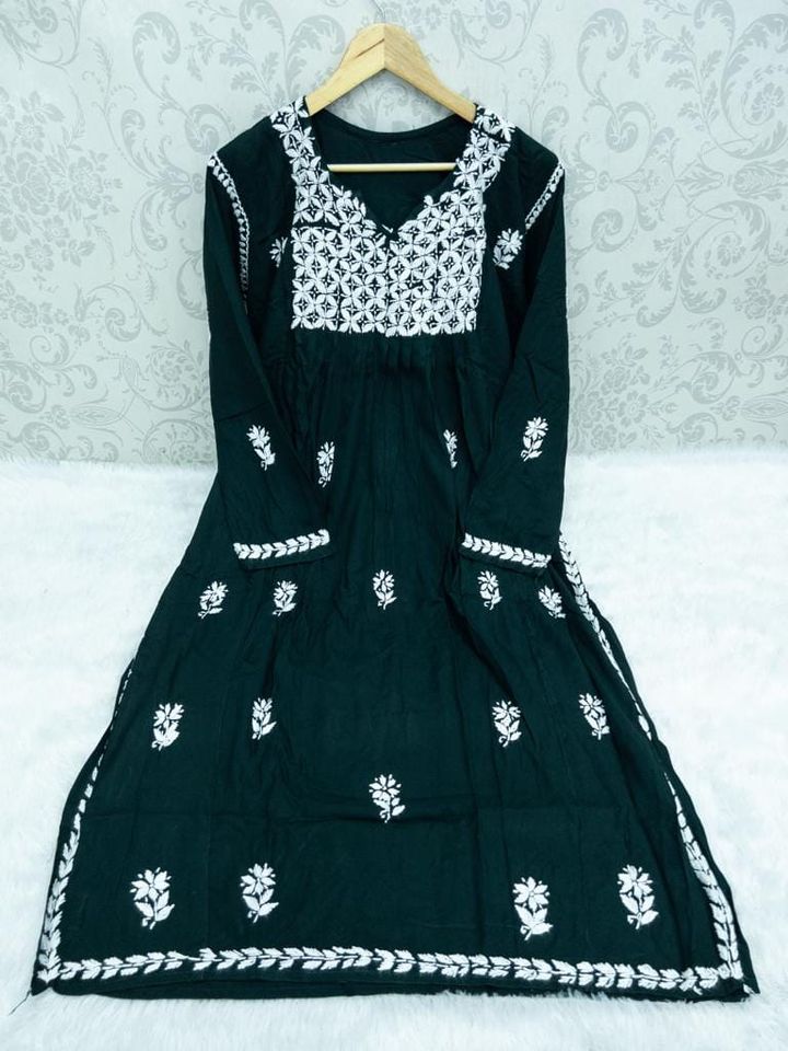 Rayon_nayra_cut_chikankari_kurti