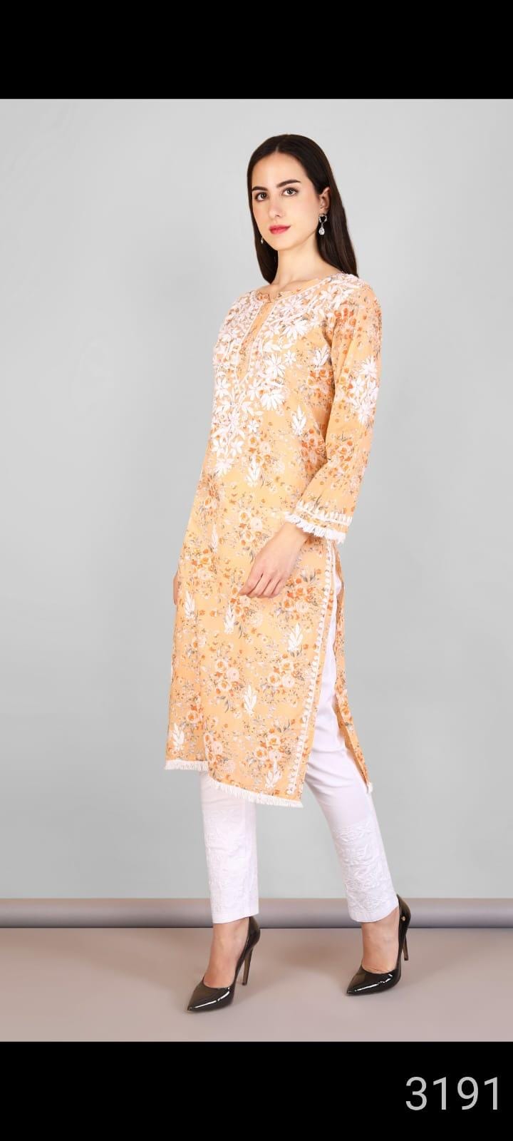 *MUL_MUL_CHIKANKARI_COTTON_KURTI_WITH_LACE*_eidcollection