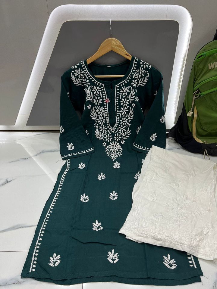 *Rayon_chikankari_kurti_plazo_set*