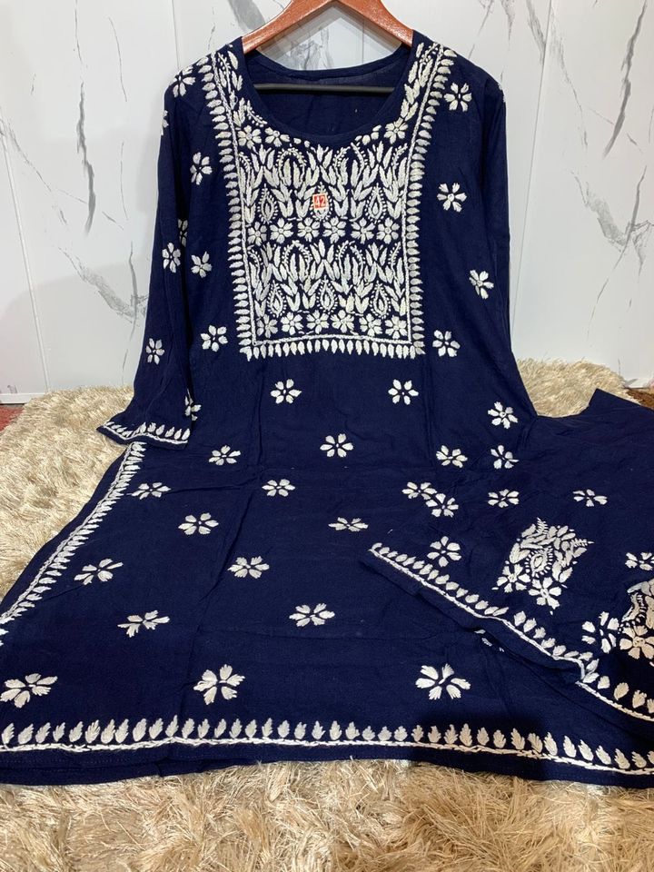 Lucknowi_chikankari_Rayon_boat_neck_kurti_with_plazo_set