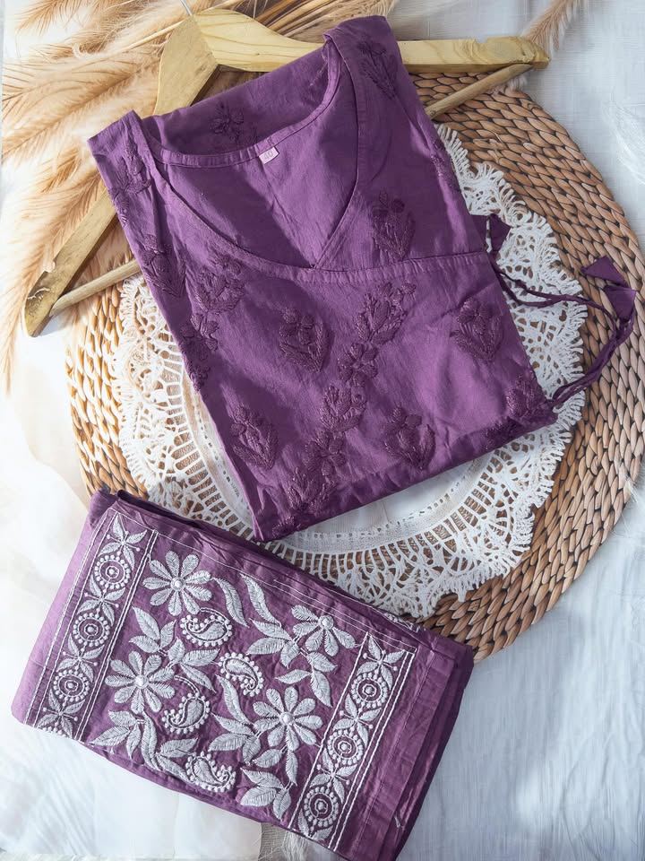 Mul_mul_cotton_angrakha_style_kurti_with_lycra_stretchable_computer_work_pant_co_ord_set
