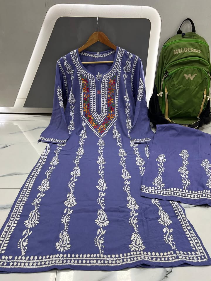 Lucknowi_chikankari_modal_rayon_kurti_with_plazo_set