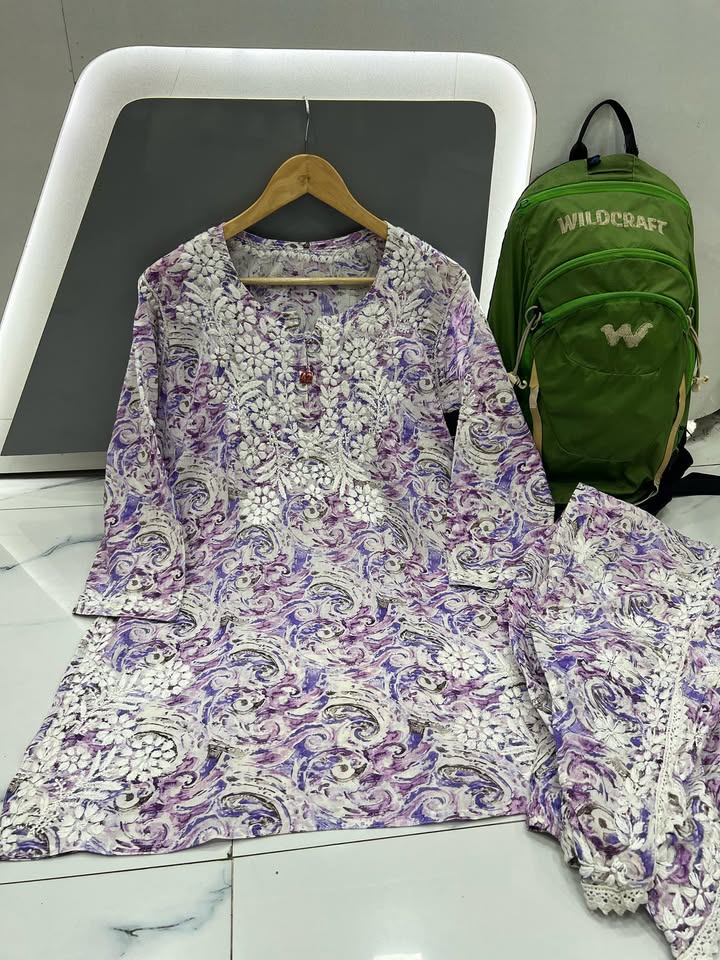 Lucknowi_chikankari_mul_mul_cotton_printed_kurti_with_dhoti_set