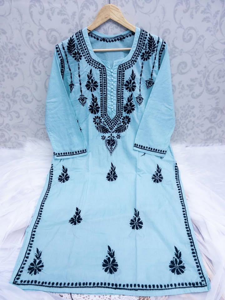 Chikankari_mul_mul_cotton_dyeble_Kurtis