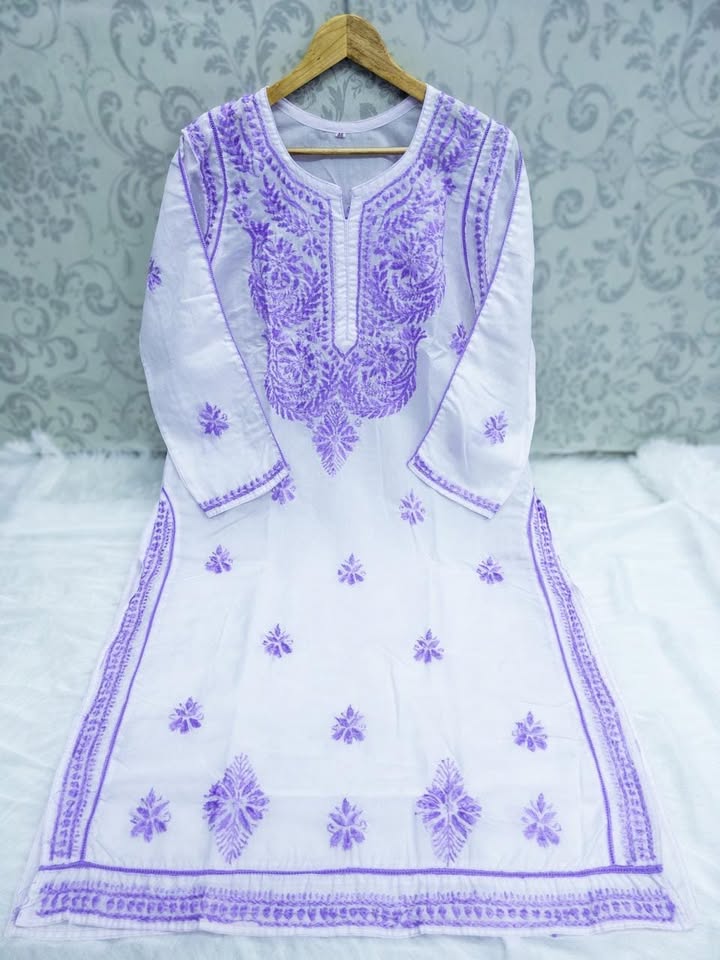 Dyeable_voil_cotton_Chikankari_kurti_with_lace_attached_for_enhanced_look