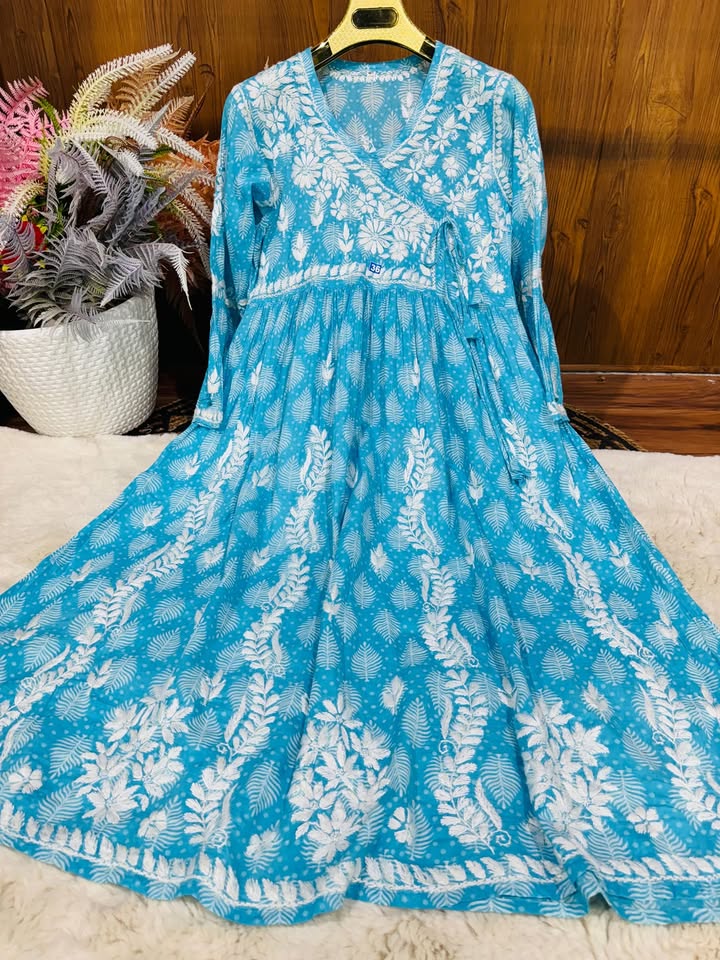 Lucknowi_chikankari_premium_mul_mul_cotton_printed_bell_sleeves_angrakha_gown