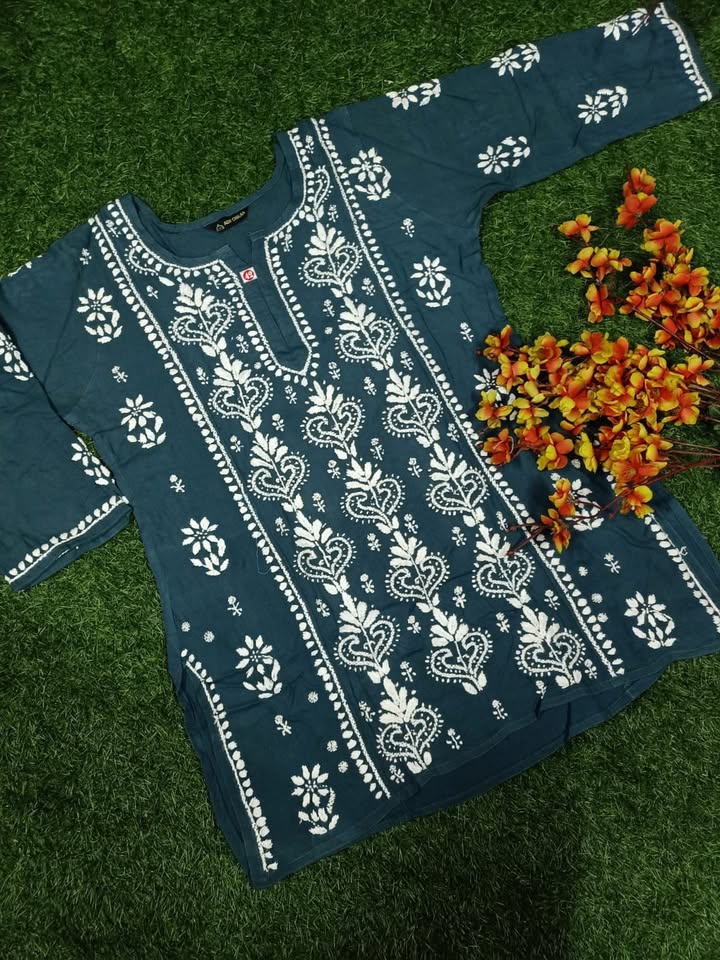 Lucknowi_chikankari_panel_design_rayon_short_top