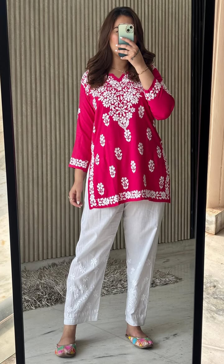 Lucknowi_chikankari_beautiful_affordable_heavy_work_rayon_v-neck_short_top