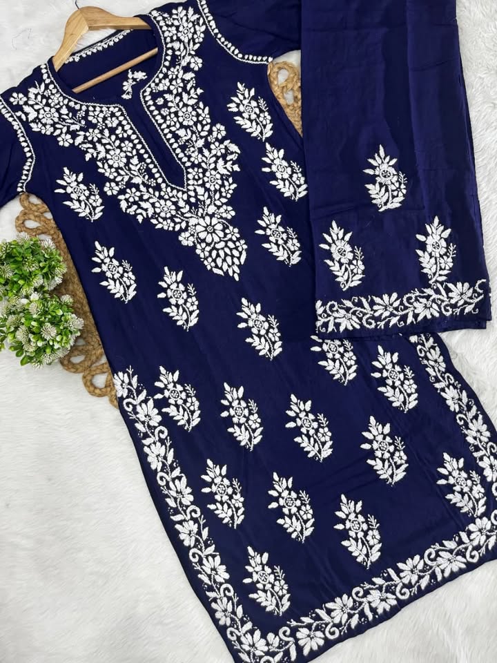 Lucknowi_chikankari_premium_rayon_kurti_with_plazo_set