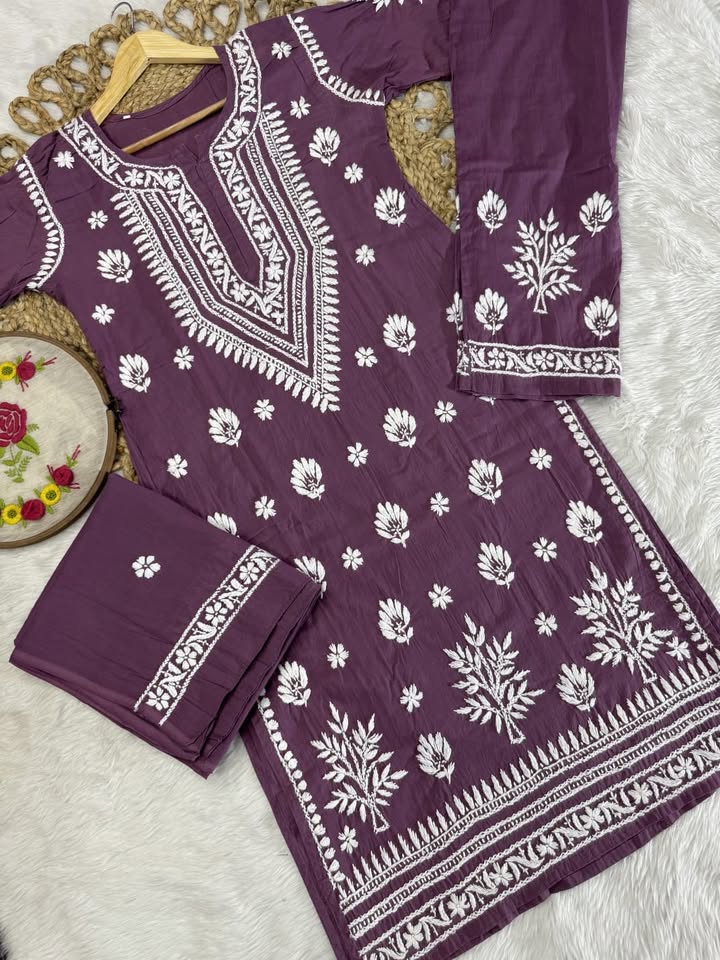 Exclusive_cotton__pcs_kurti_pant_with_cotton_dupatta_set