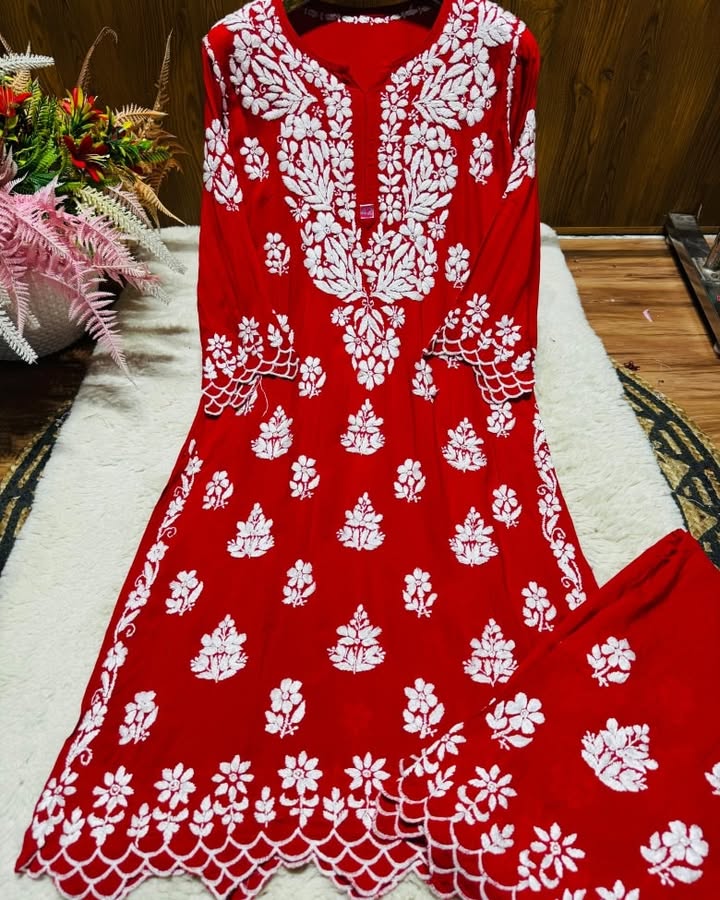 Lucknowi_chikankari_heavy_cut_work_design_modal_kurti_with_plazo_set