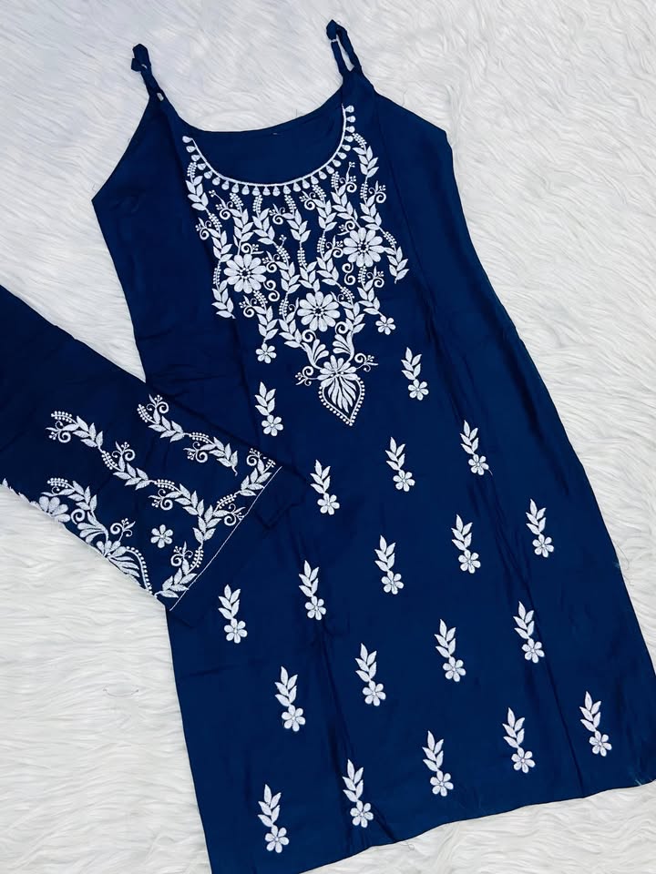 Rayon_mix_noodle_strap_kurti_with_plazo_set