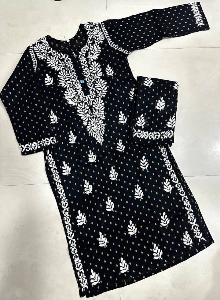 Lucknowi_chikankari_cotton_dot_printed_kurti_with_plazo_set